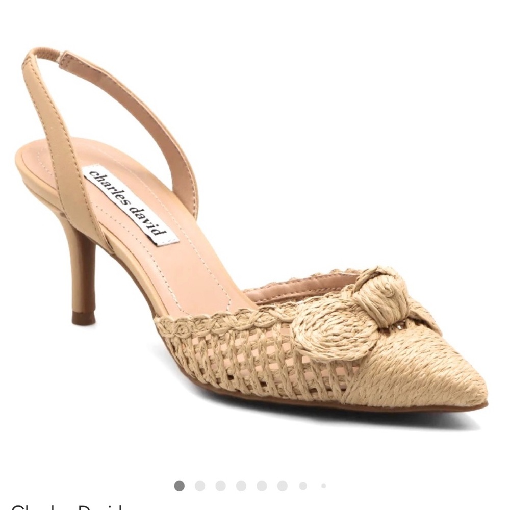 NWOT Charles David Natural Woven Raffia Bow Slingback Shoes Low Heel Size 8.5